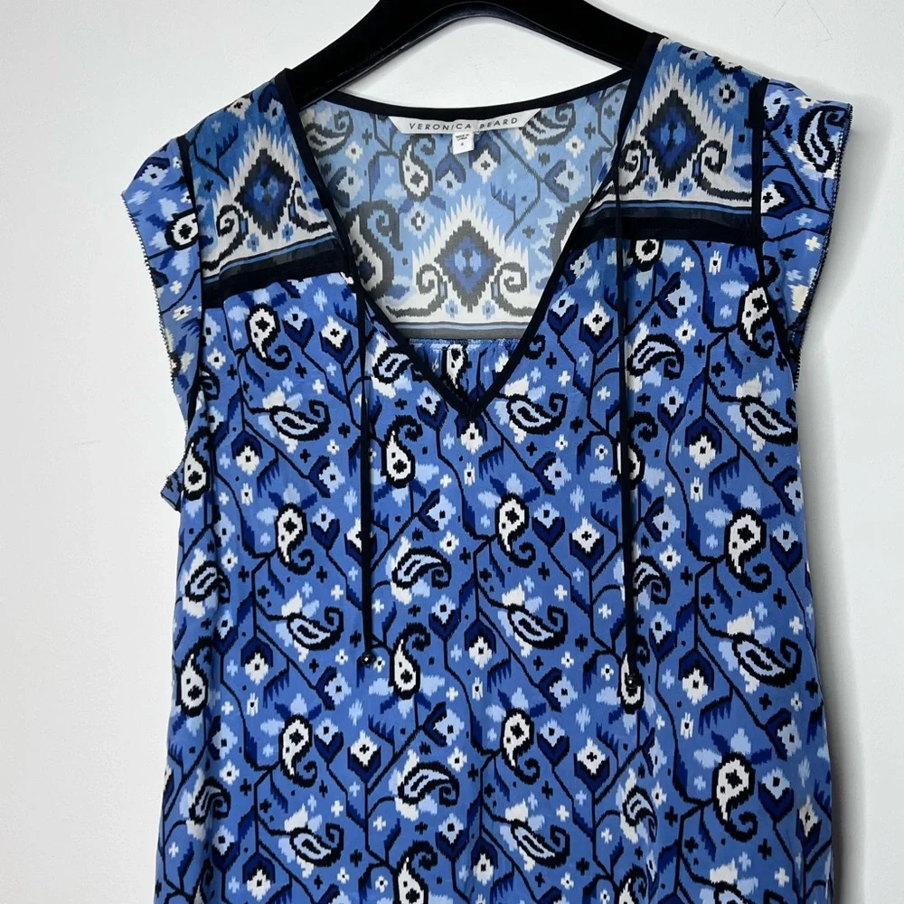 VERONICA BEARD Women's 'Rincon' Tie Front Silk Blouse Spring Navy Sz. 4 - Picture 3 of 7